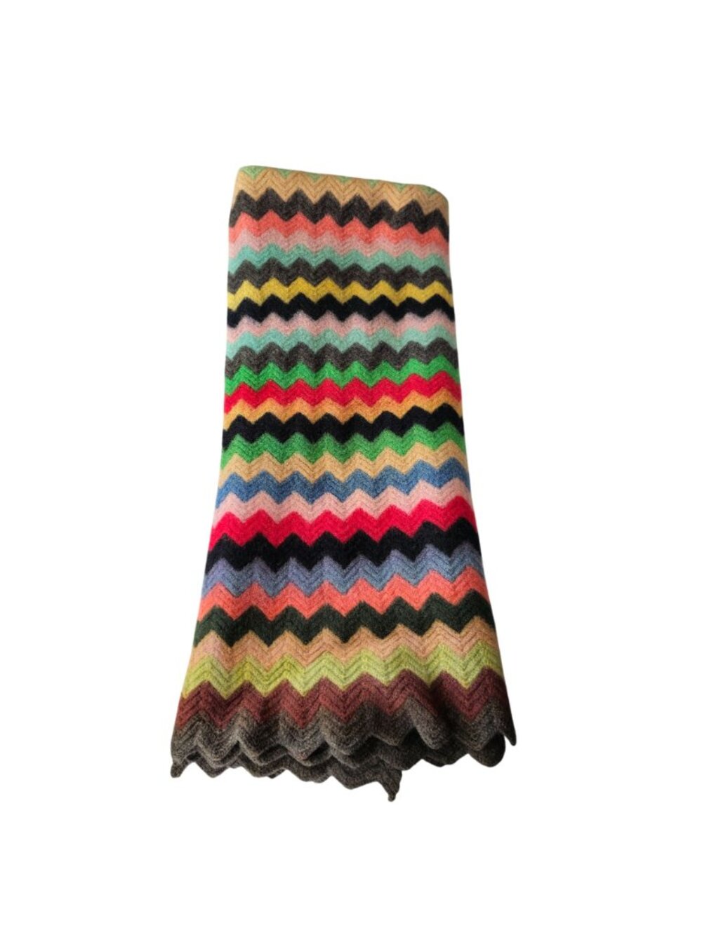 Vintage 1970s Wool Blend Rainbow Chevron Zigzag Knitted Throw Blanket 59" X 34" - Picture 7 of 8